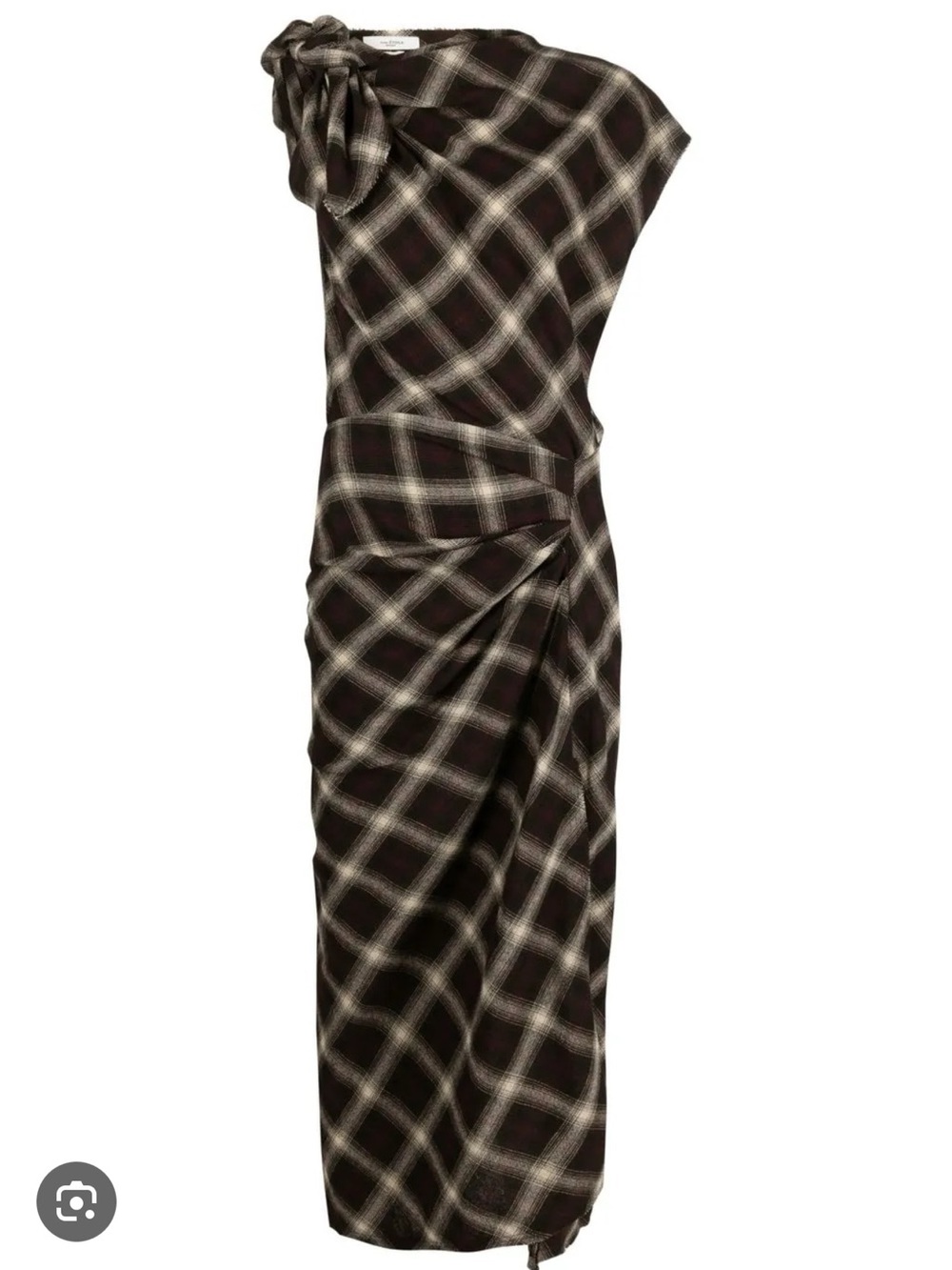Isabel Marant Naerys Black and Cream Plaid Midi Dress with Shoulder Bow Sz36 - Picture 5 of 11